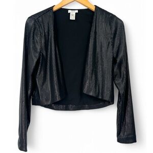 Vintage Cache Sequin Jacket Cardigan Cropped Matte Black Open Front Womens